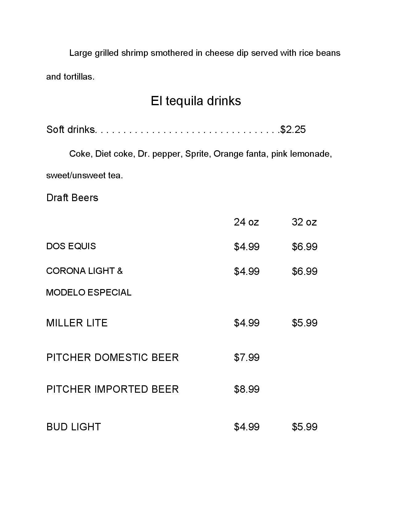 El Tequila Bar & Grill Restaurant Menu